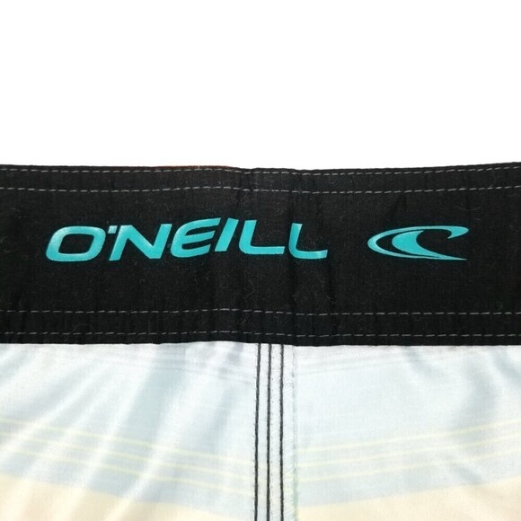 O'Neill 90s Y2k Striped Santa Cruz 11 Inch Board Shorts Swim Trunks Men 36 Green - Picture 6 of 11